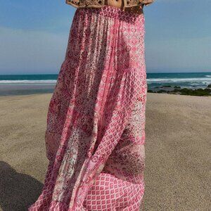 Zara Patchwork Patterned Maxi Skirt - Pink